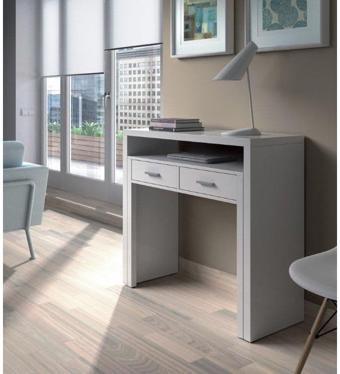 Ivy Bronx Omomy Arctic White And Concrete Grey Extending Desk/dressing
